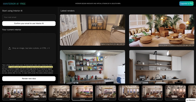 Get interior design ideas using Artificial Intelligence and virtually stage interiors for real estate listings with different interior styles.