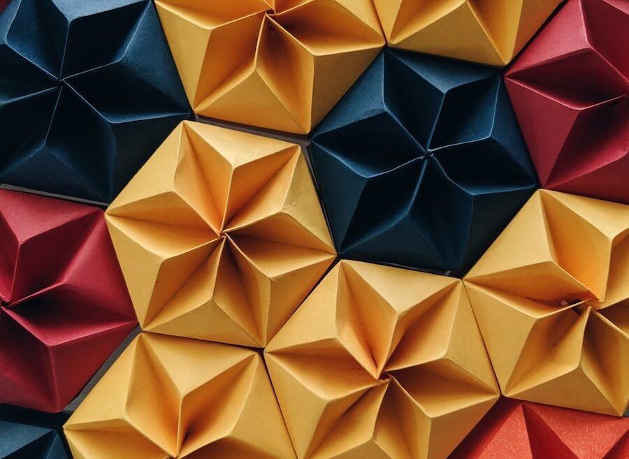 red, yellow, and blue flower origami